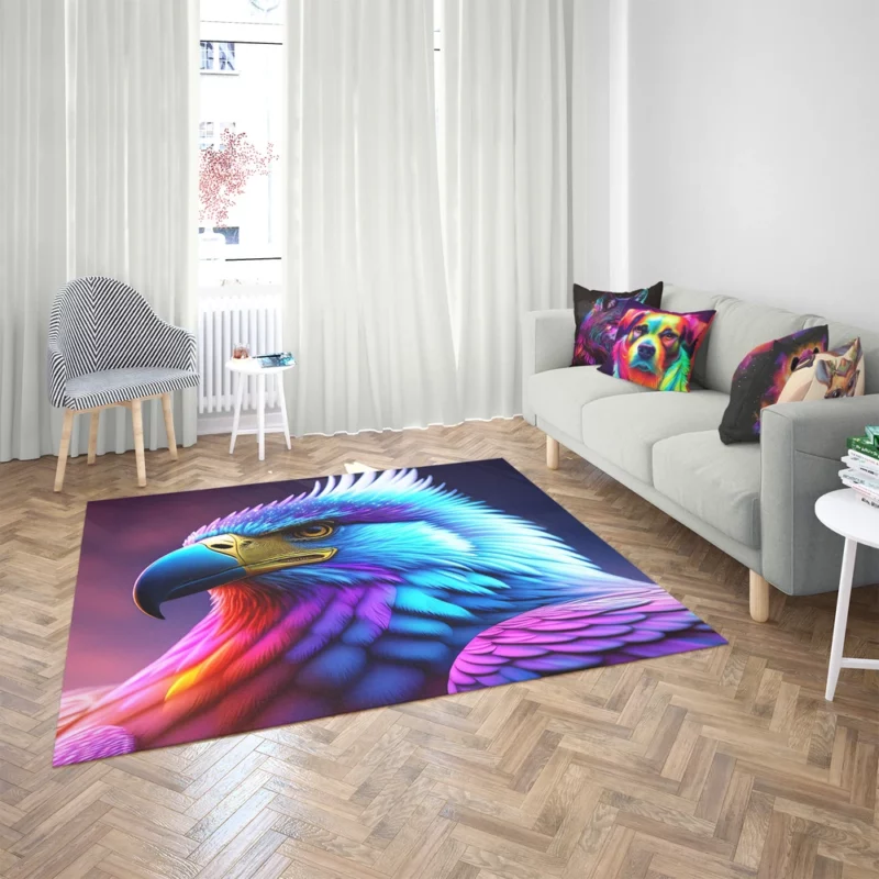 Colorful Blue Bird Illustration Rug 2