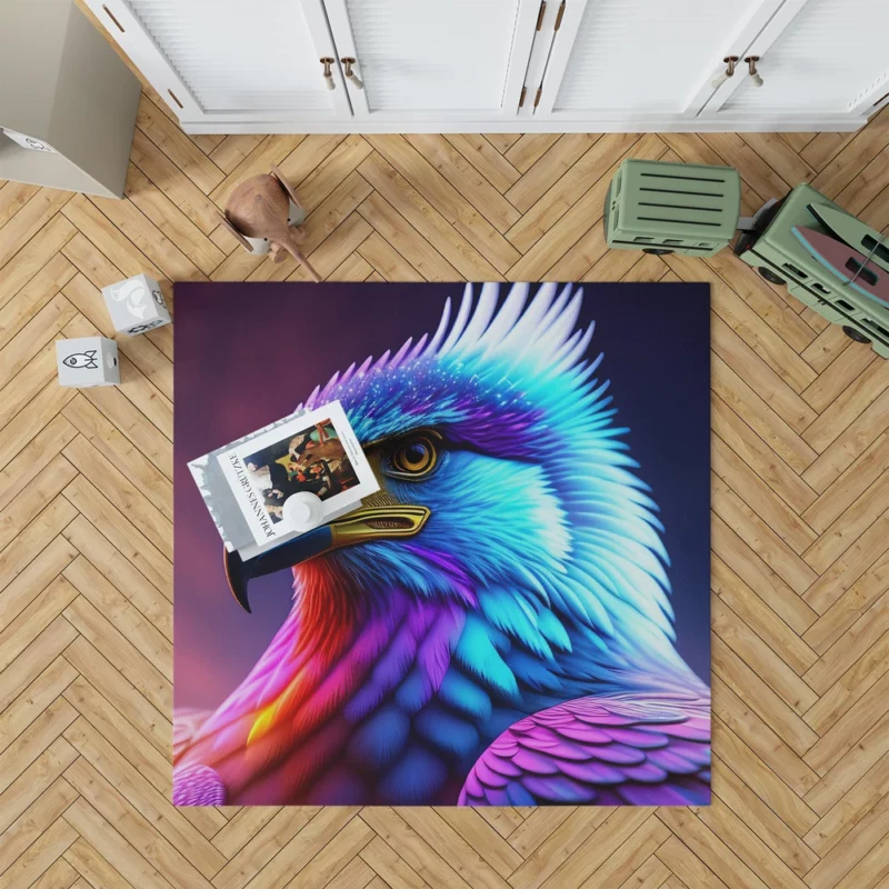 Colorful Blue Bird Illustration Rug