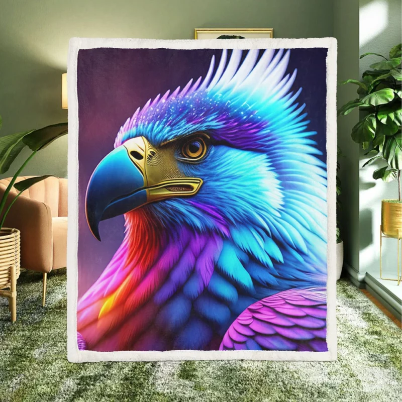 Colorful Blue Bird Illustration Sherpa Fleece Blanket