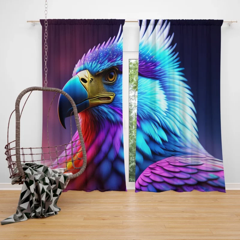 Colorful Blue Bird Illustration Window Curtain