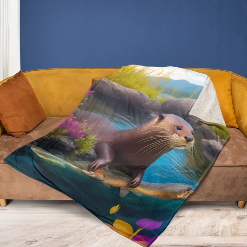 Colorful Coraciiforms with Fish Fleece Blanket 1