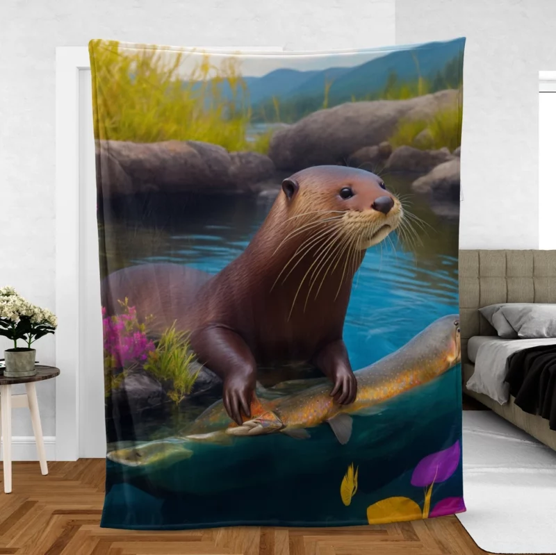 Colorful Coraciiforms with Fish Fleece Blanket