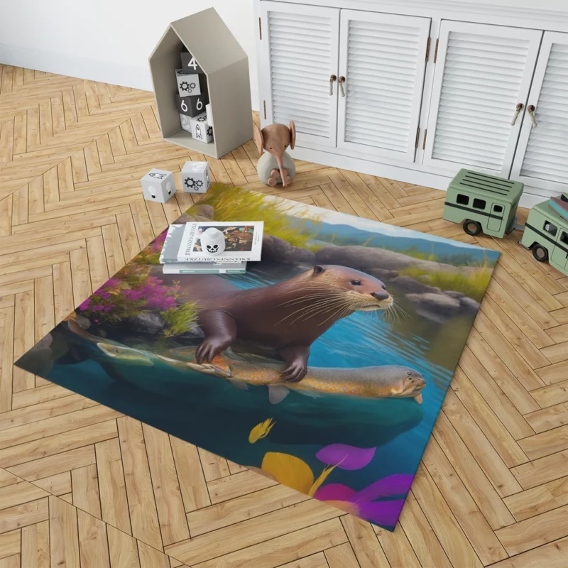 Colorful Coraciiforms with Fish Rug 1