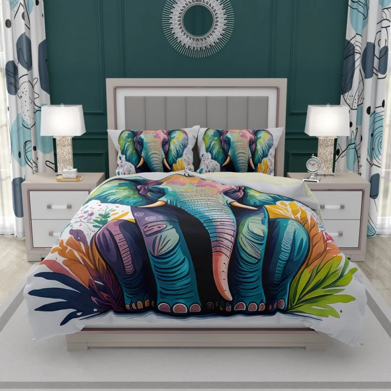 Colorful Elephant Illustration Bedding Set 2