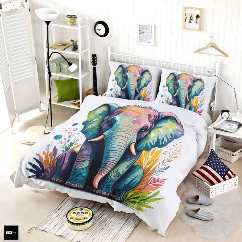 Colorful Elephant Illustration Bedding Set