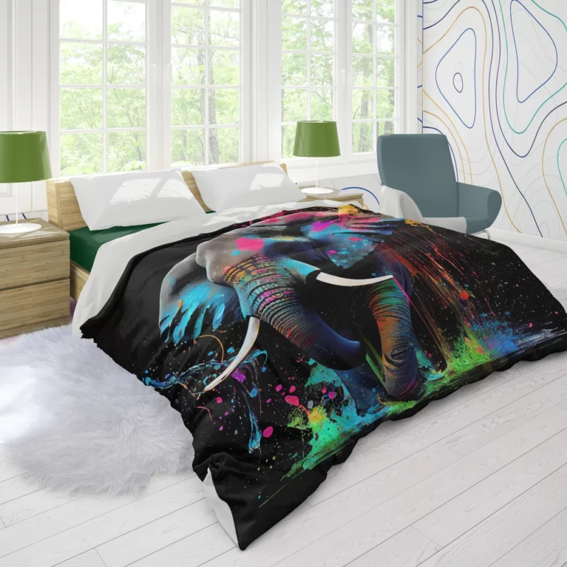 Colorful Elephant Painting Duvet Cover