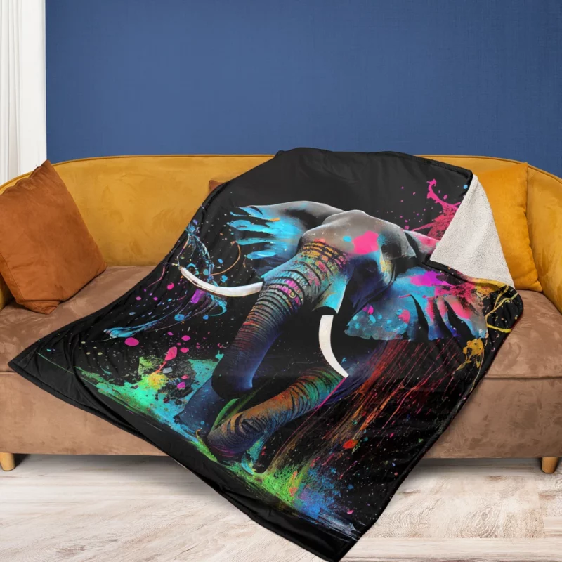 Colorful Elephant Painting Fleece Blanket 1