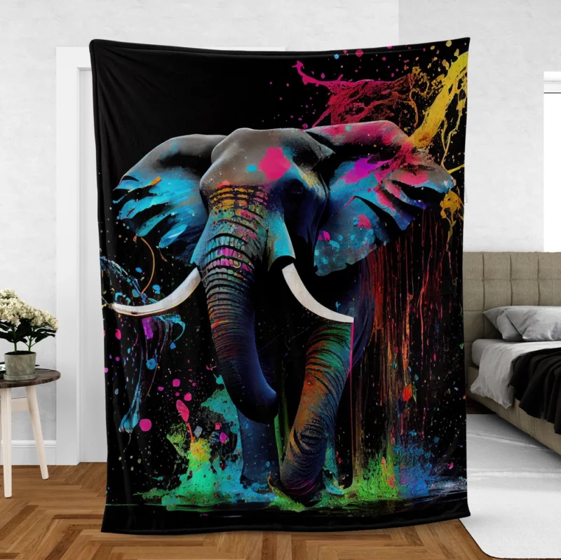 Colorful Elephant Painting Fleece Blanket