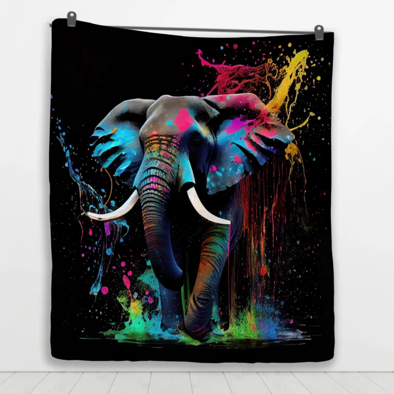 Colorful Elephant Painting Quilt Blanket 1