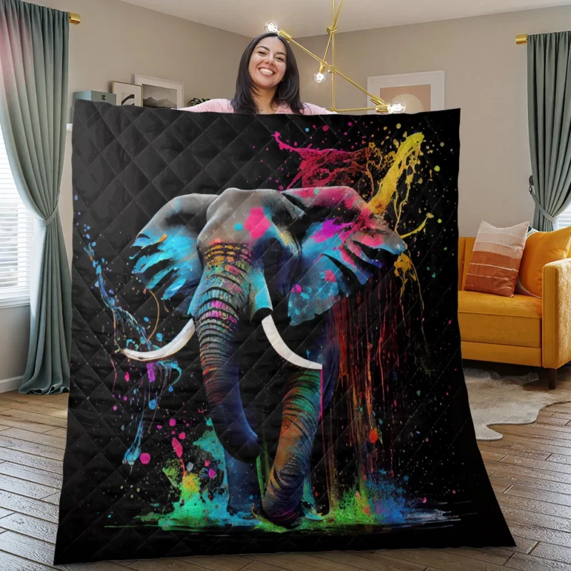 Colorful Elephant Painting Quilt Blanket