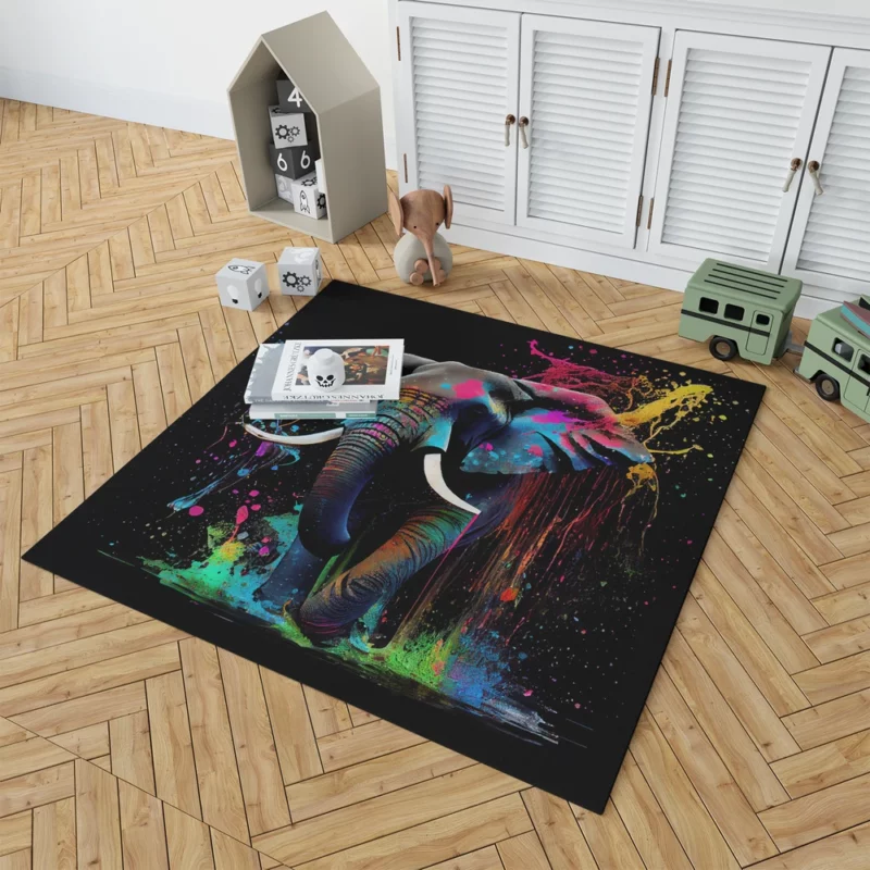 Colorful Elephant Painting Rug 1