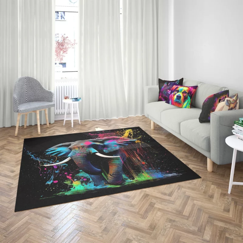 Colorful Elephant Painting Rug 2