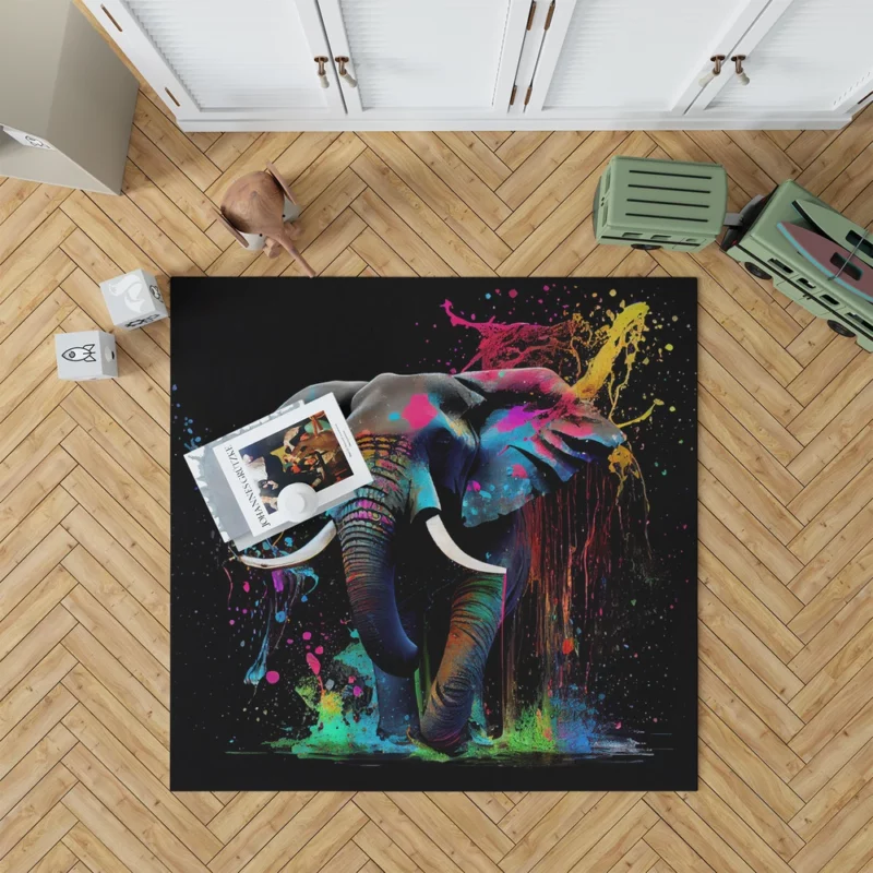 Colorful Elephant Painting Rug