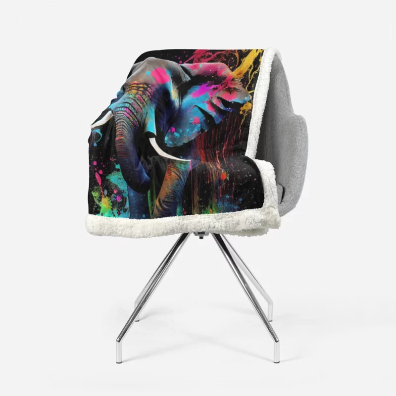 Colorful Elephant Painting Sherpa Fleece Blanket 1