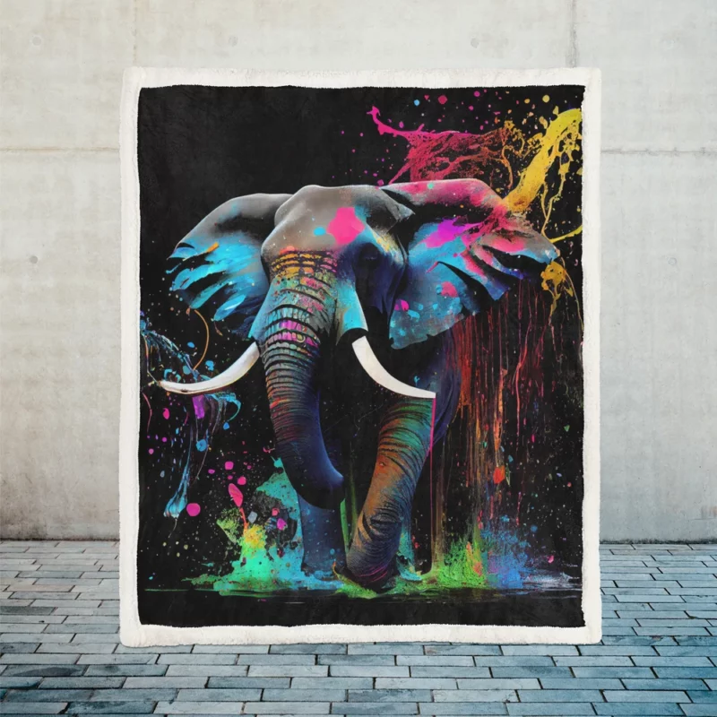 Colorful Elephant Painting Sherpa Fleece Blanket