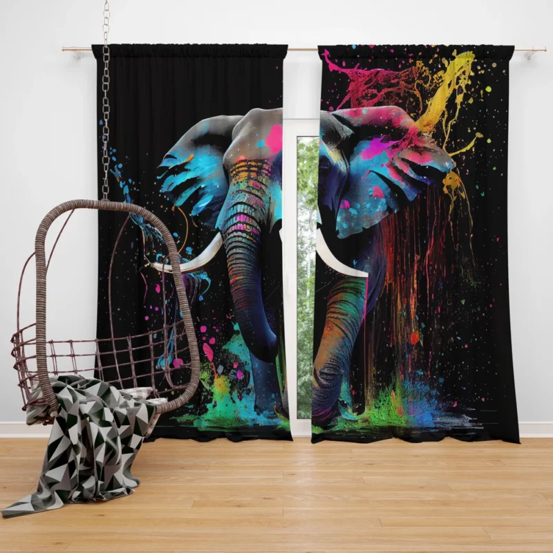 Colorful Elephant Painting Window Curtain