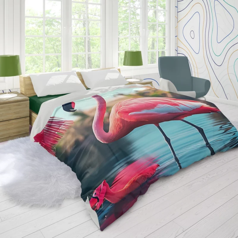 Colorful Flamingo Portrait Duvet Cover