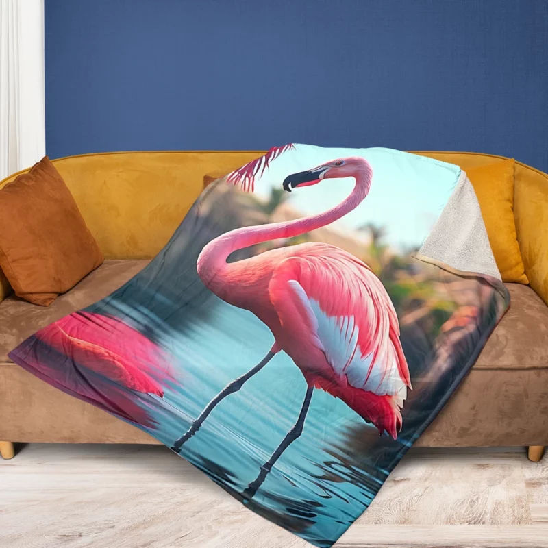 Colorful Flamingo Portrait Fleece Blanket 1