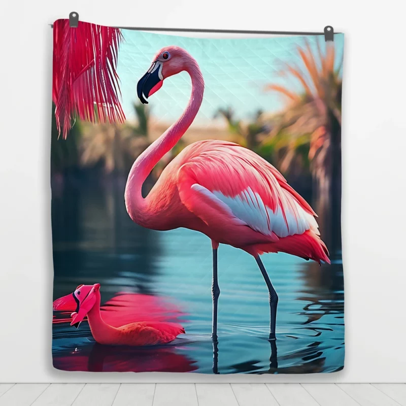 Colorful Flamingo Portrait Quilt Blanket 1