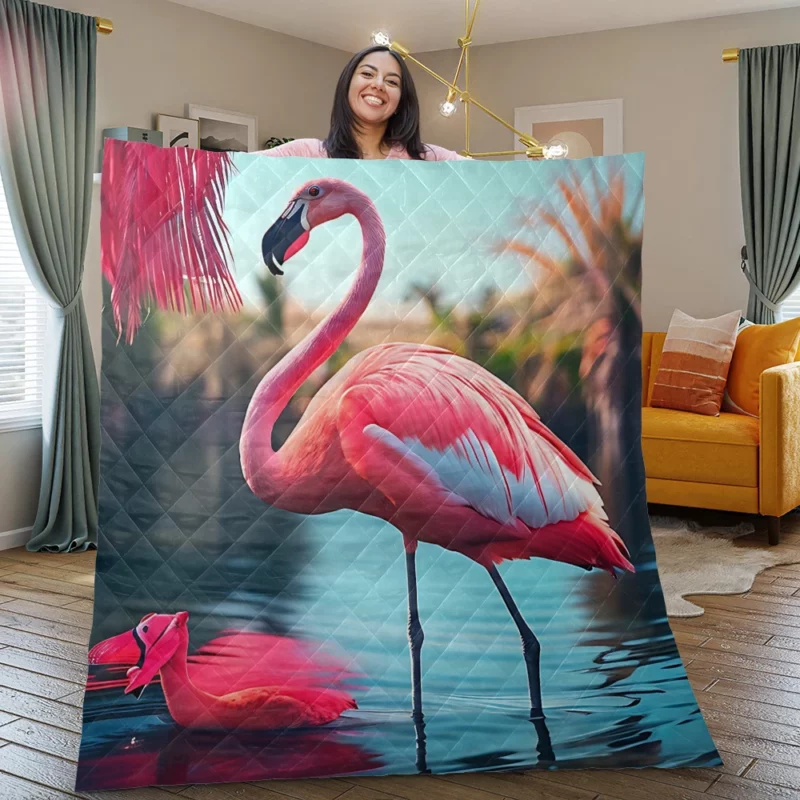 Colorful Flamingo Portrait Quilt Blanket