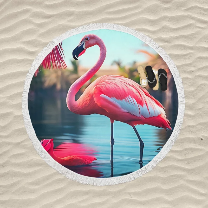 Colorful Flamingo Portrait Round Beach Towel