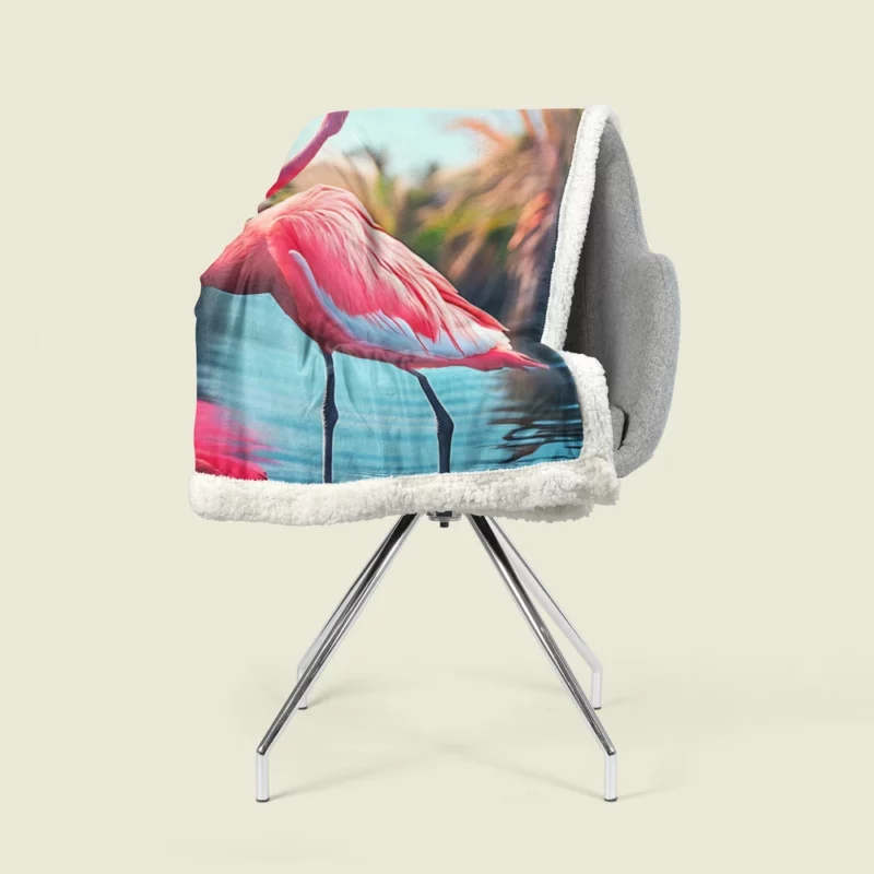 Colorful Flamingo Portrait Sherpa Fleece Blanket 1