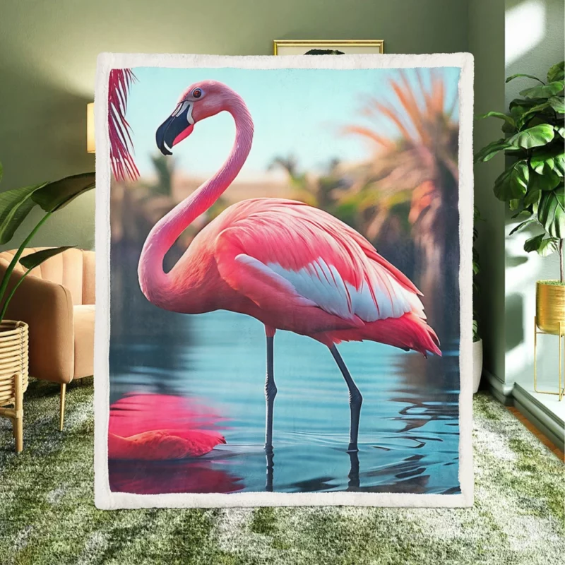 Colorful Flamingo Portrait Sherpa Fleece Blanket