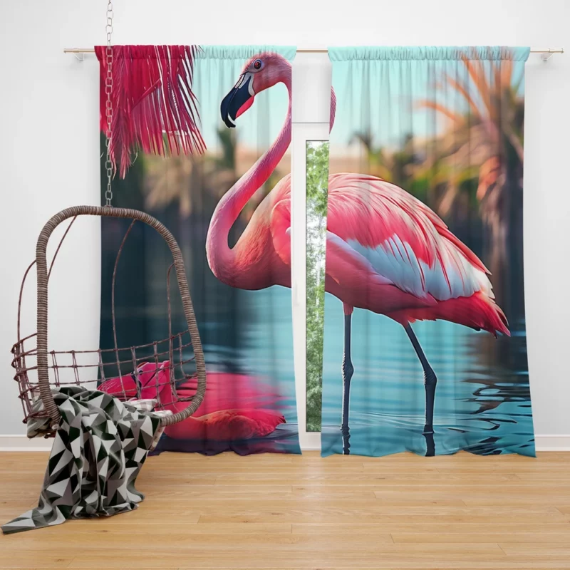 Colorful Flamingo Portrait Window Curtain