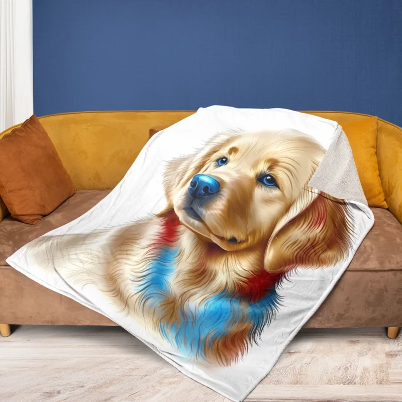 Colorful Golden Retriever Puppy Fleece Blanket 1