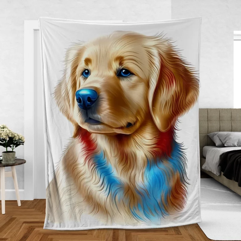 Colorful Golden Retriever Puppy Fleece Blanket