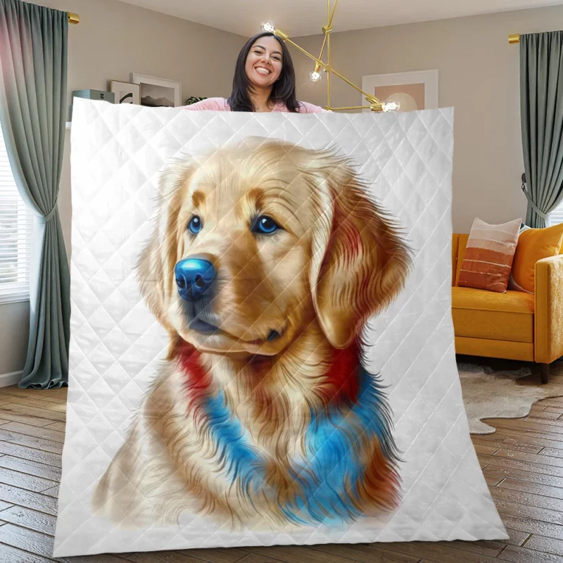 Colorful Golden Retriever Puppy Quilt Blanket