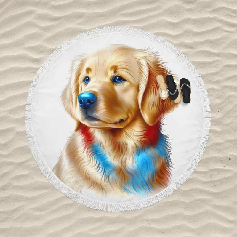 Colorful Golden Retriever Puppy Round Beach Towel