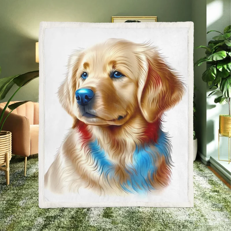 Colorful Golden Retriever Puppy Sherpa Fleece Blanket