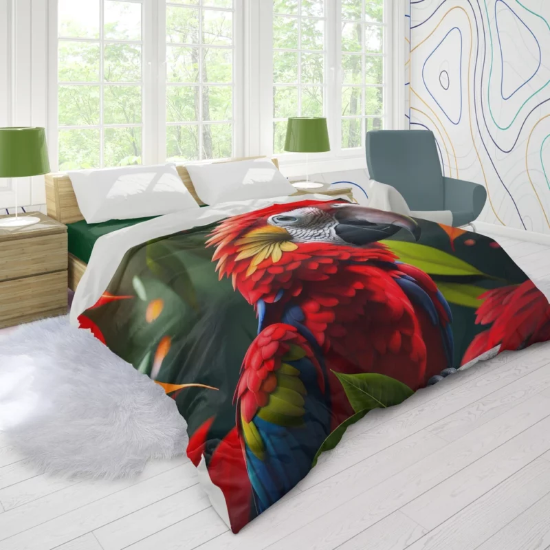 Colorful HD Parrot Sitting on Branch Duvet Cover