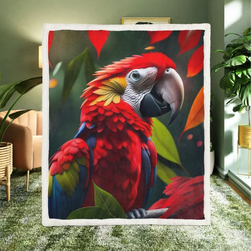 Colorful HD Parrot Sitting on Branch Sherpa Fleece Blanket