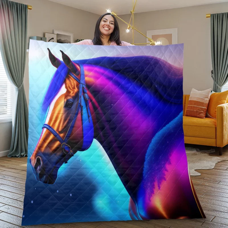 Colorful Horse Portrait Quilt Blanket