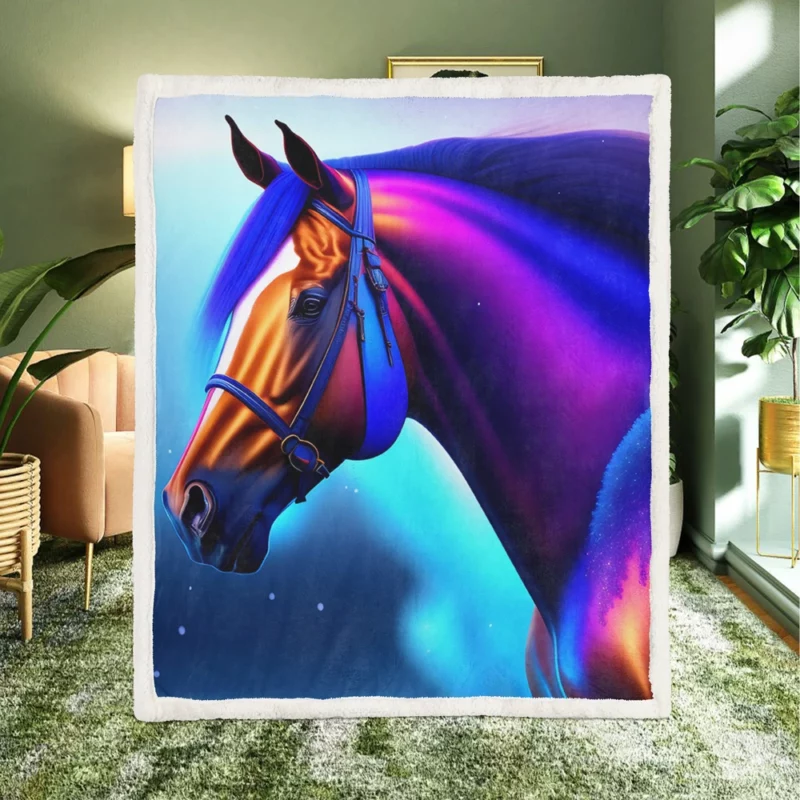 Colorful Horse Portrait Sherpa Fleece Blanket