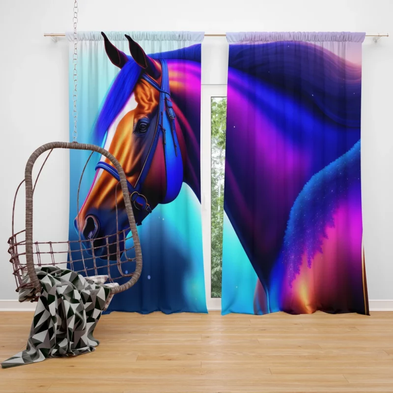 Colorful Horse Portrait Window Curtain