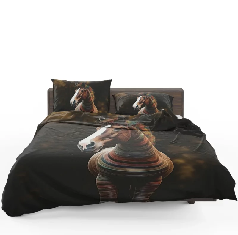 Colorful Horse on Dark Background Bedding Set 1