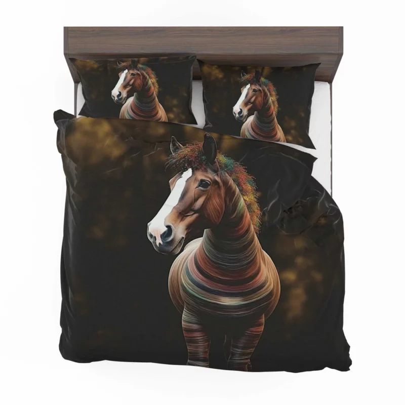 Colorful Horse on Dark Background Bedding Set 2