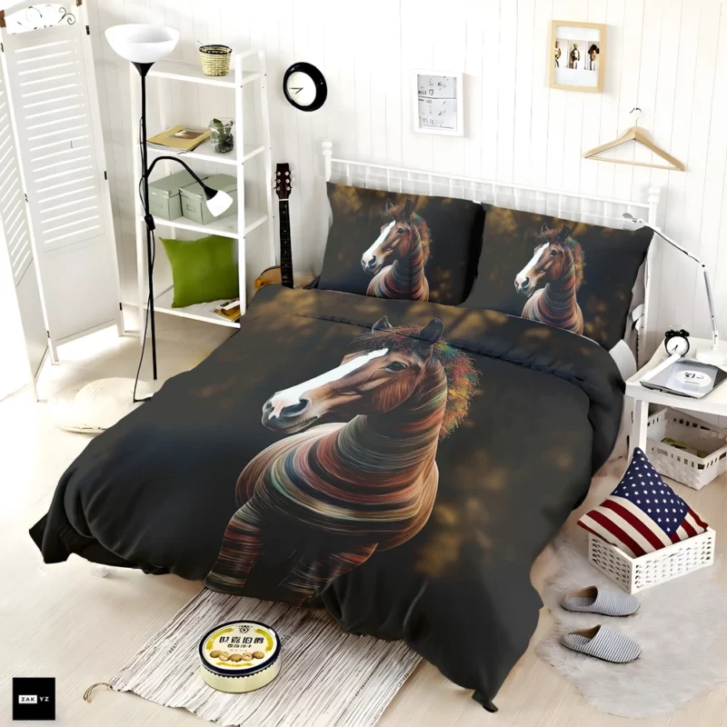 Colorful Horse on Dark Background Bedding Set