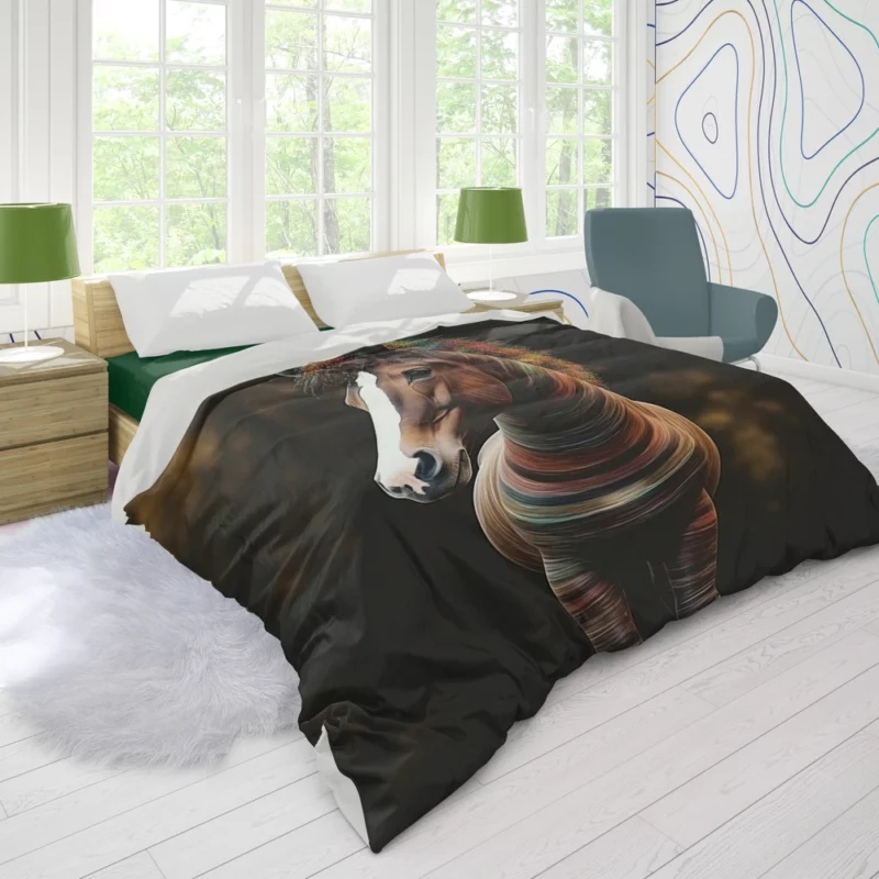 Colorful Horse on Dark Background Duvet Cover