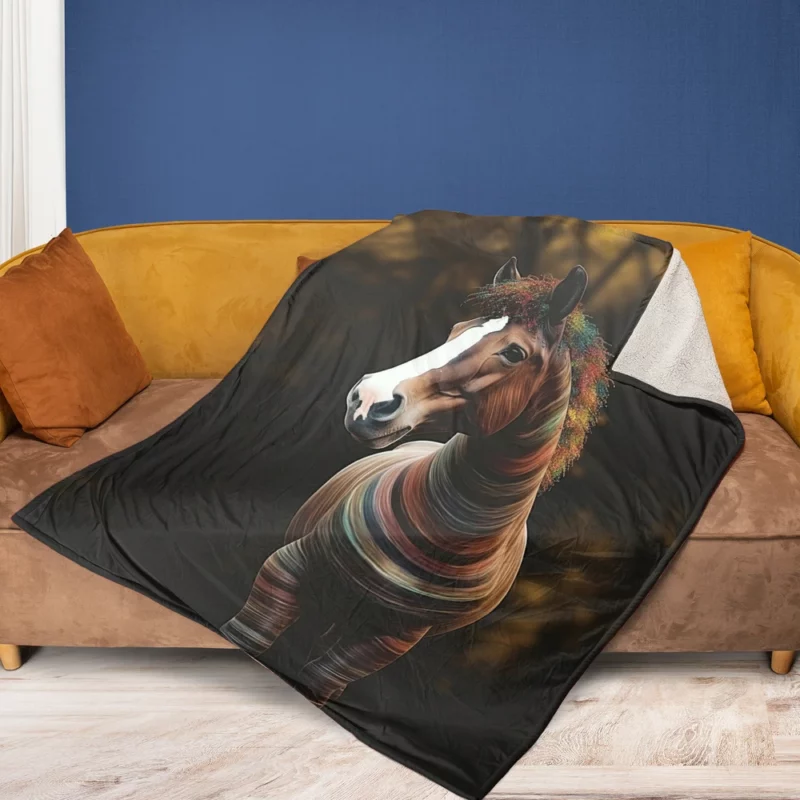 Colorful Horse on Dark Background Fleece Blanket 1