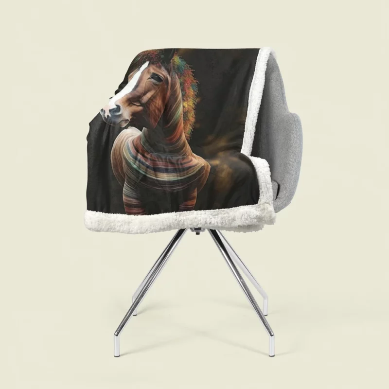 Colorful Horse on Dark Background Sherpa Fleece Blanket 1