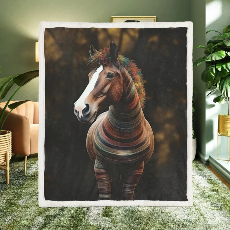 Colorful Horse on Dark Background Sherpa Fleece Blanket