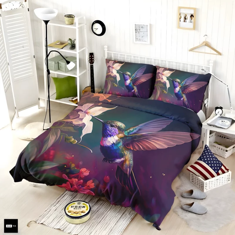 Colorful Hummingbird AI Art Bedding Set