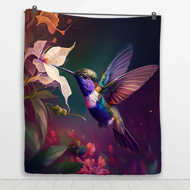 Colorful Hummingbird AI Art Quilt Blanket 1