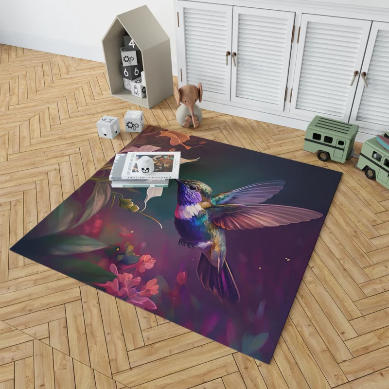 Colorful Hummingbird AI Art Rug 1