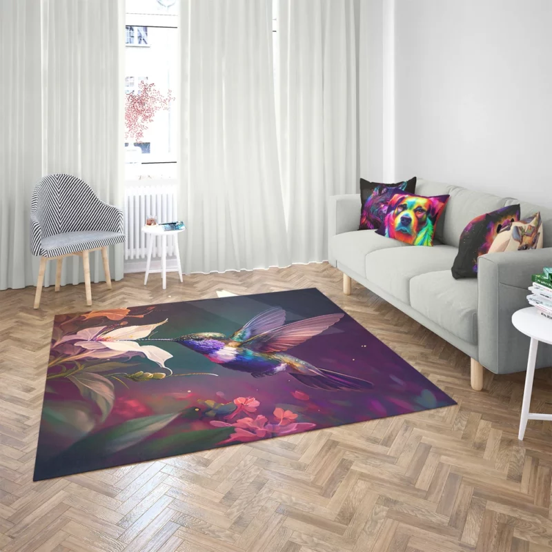 Colorful Hummingbird AI Art Rug 2