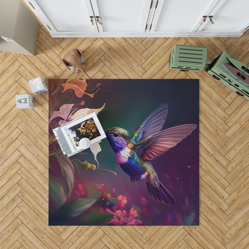 Colorful Hummingbird AI Art Rug